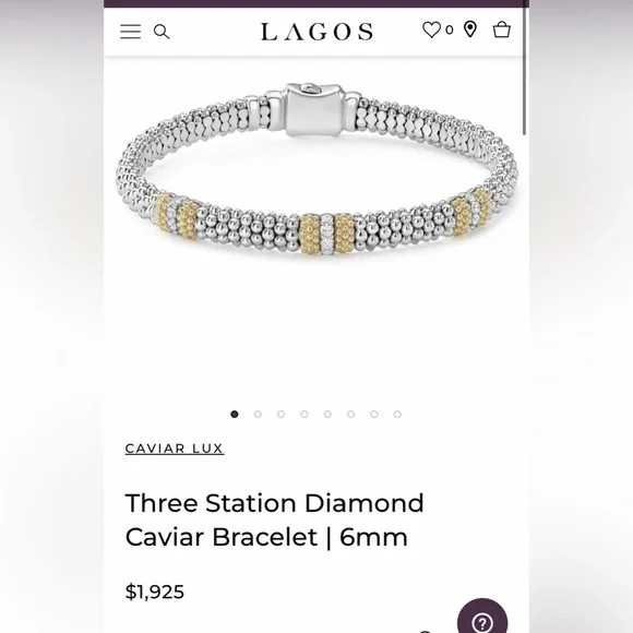 Lagos Sterling Silver and 18k gold diamond Caviar bracelet. Size M - Picture 2 of 5